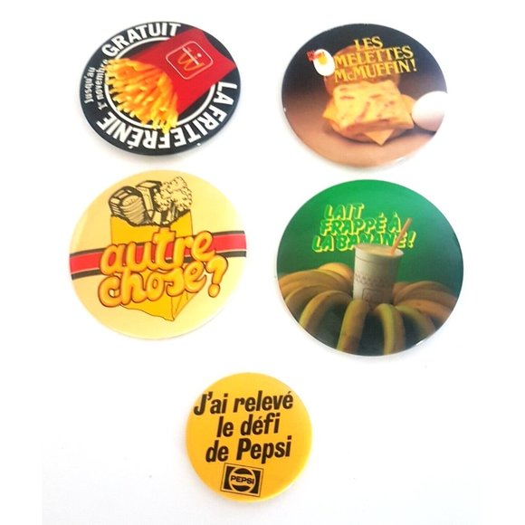 Vintage McDonalds FRENCH Pepsi Pin Back Button Advertisement Quebec Canada RARE - Picture 3 of 14